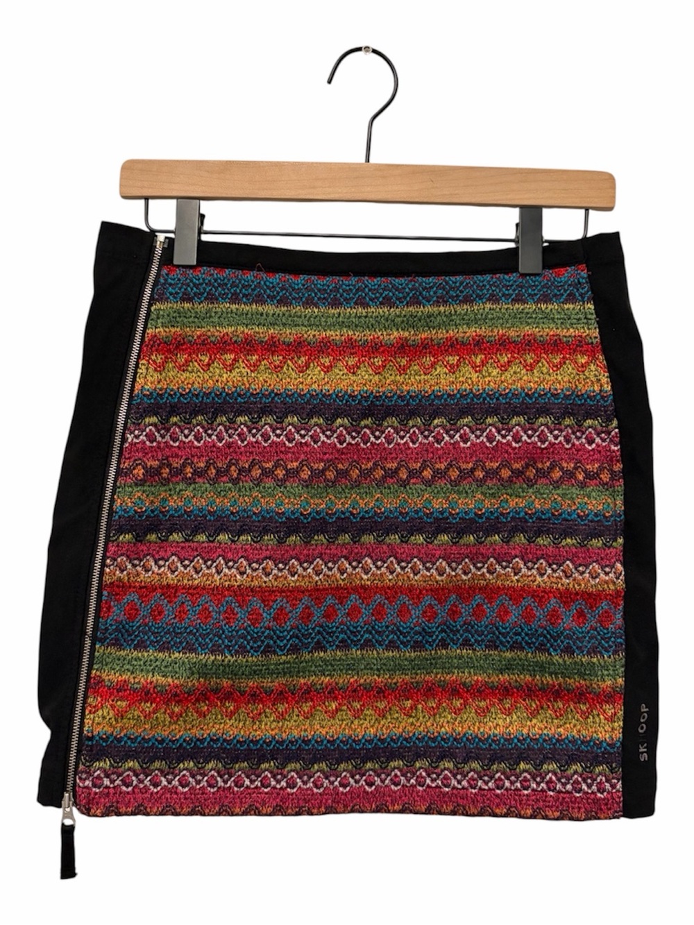 Women's Multicolor Patterned Knit Skirt - Black Side Panels